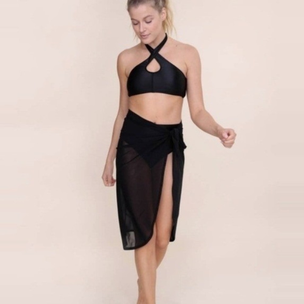 NEW Mono B Black Mesh Sheer Sarong Wrap Swim‎ Cover Small